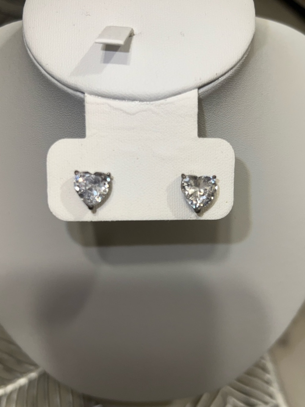Sterling Silver Heart-Shaped Clear Cubic Zirconia Stud Earrings